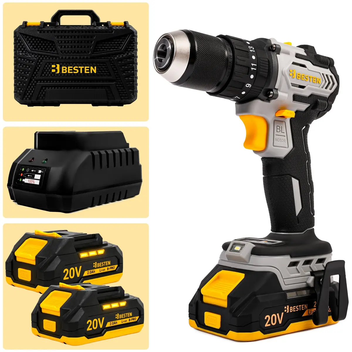 Zawartość zestawu wkrętarki akumulatorowej udarowej BESTEN BE-2885